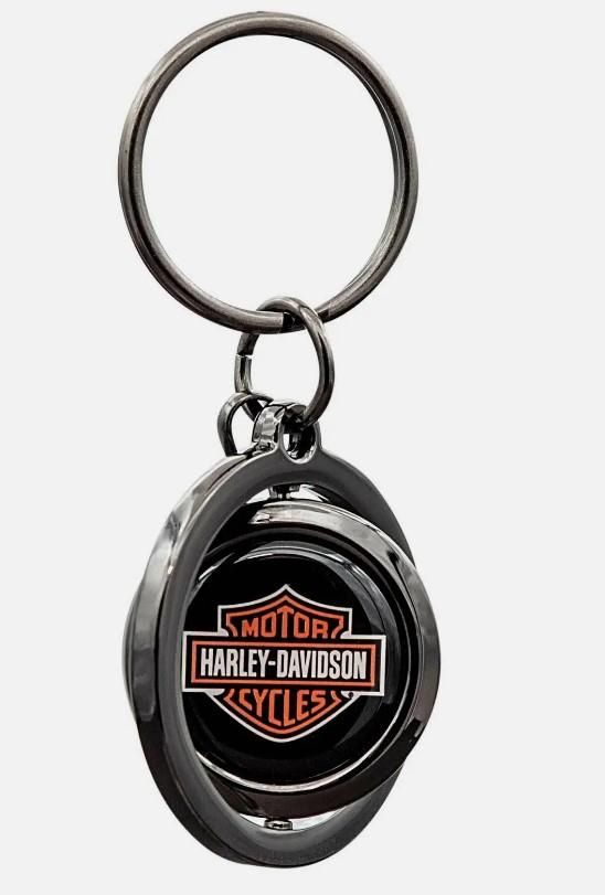 Harley-Davidson Classic Bar &amp; Shield Logo Spinner Key Chain - Black/Orange 081134145287 