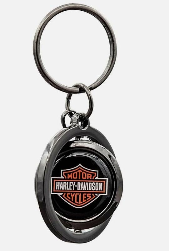 Harley-Davidson Classic Bar &amp; Shield Logo Spinner Key Chain - Black/Orange 081134145287 