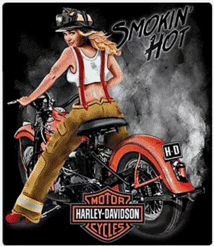 Harley-Davidson Smokin Hot Fire-fighter Babe Embossed Tin Sign (13x15) 2010951