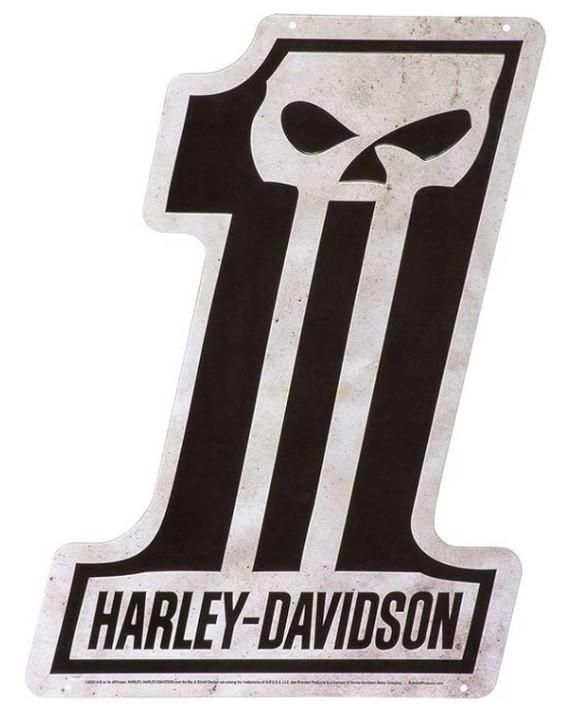 Harley-Davidson Embossed Tin Sign, Shaped #1 Skull Logo, 12.75 x 18 inches  661154155383