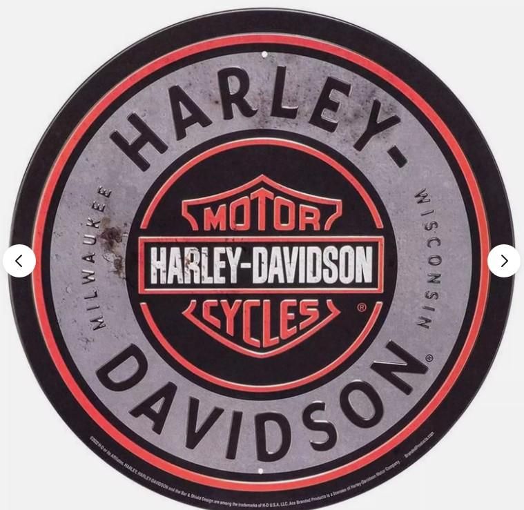 Harley-Davidson Embossed Round Tin Sign, Iconic Bar and Shield Logo, 12 inches 661154155437