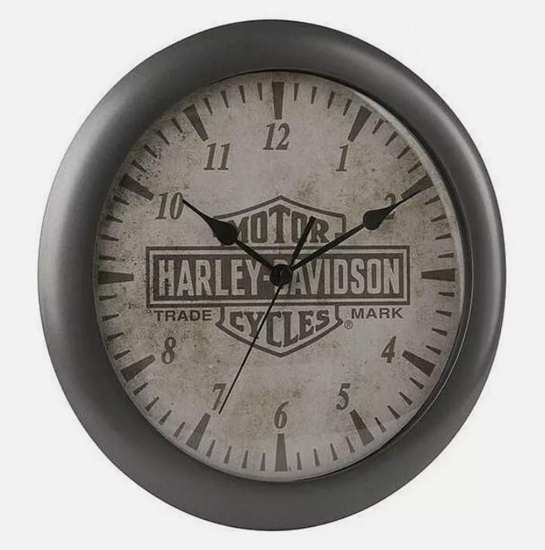 Harley-Davidson Long Bar &amp; Shield Antiqued Face Trademark Logo Clock HDX-99105