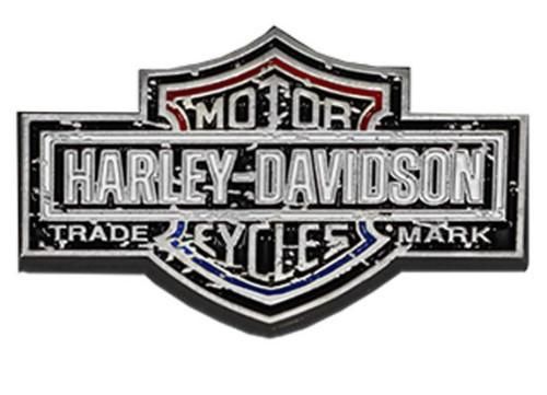 Harley-Davidson 1.25in Flag Trademark Bar &amp; Shield Metal Pin,Gloss Silver 682608014827