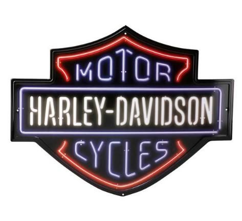 Harley-Davidson Embossed Tin Sign, Neon Look Bar and Shield Logo 19.75 x 15 in HDL-15536