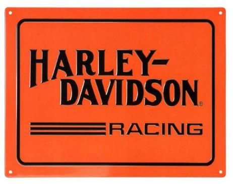 Harley-Davidson Embossed Racing H-D Logo Tin Sign - Orange, 15.75 x 12 in HDL-15542