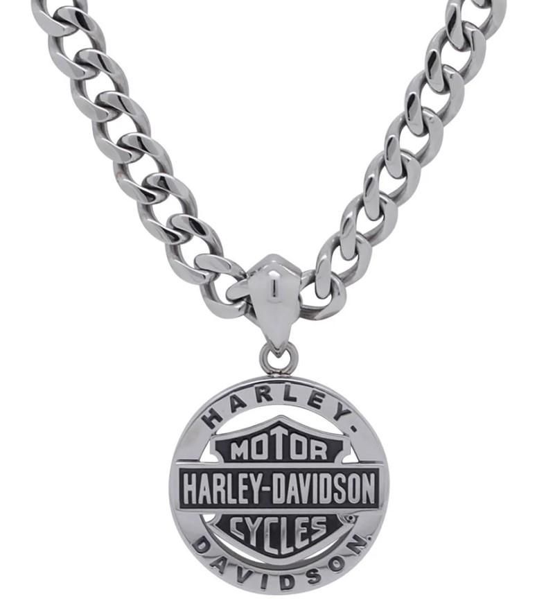 Harley-Davidson Men&#39;s Stainless Steel Bar and Shield Circle Necklace HSN0041