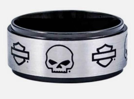 Harley-Davidson Men&#39;s Willie G Skull / Bar and Shield Band Ring, HSR0024