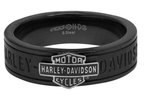 Harley-Davidson Men&#39;s Bar &amp; Shield Off-Road Thin Band Ring, Black Steel HSR0050