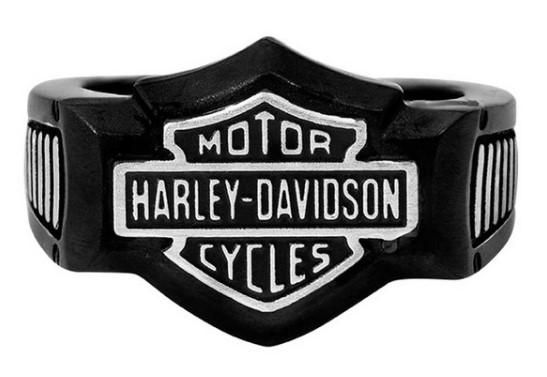 Harley-Davidson Men&#39;s Silver on Black Bar and Shield Signet Ring, Steel HSR0055