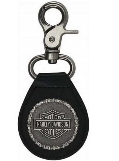 Harley-Davidson 2D Struck H-D Chain Keychain, Antique Nickel &amp; Leather KY30806