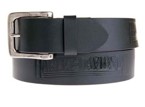 Harley-Davidson Men&#39;s Embossed Shot Caller Belt, Black Leather HDMBT11038-BLK