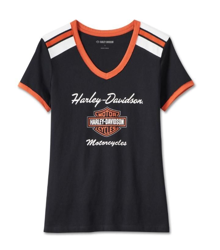 Harley-Davidson Women&#39;s Iconic V-Neck Shoulder Stripe Tee 99012-23VW