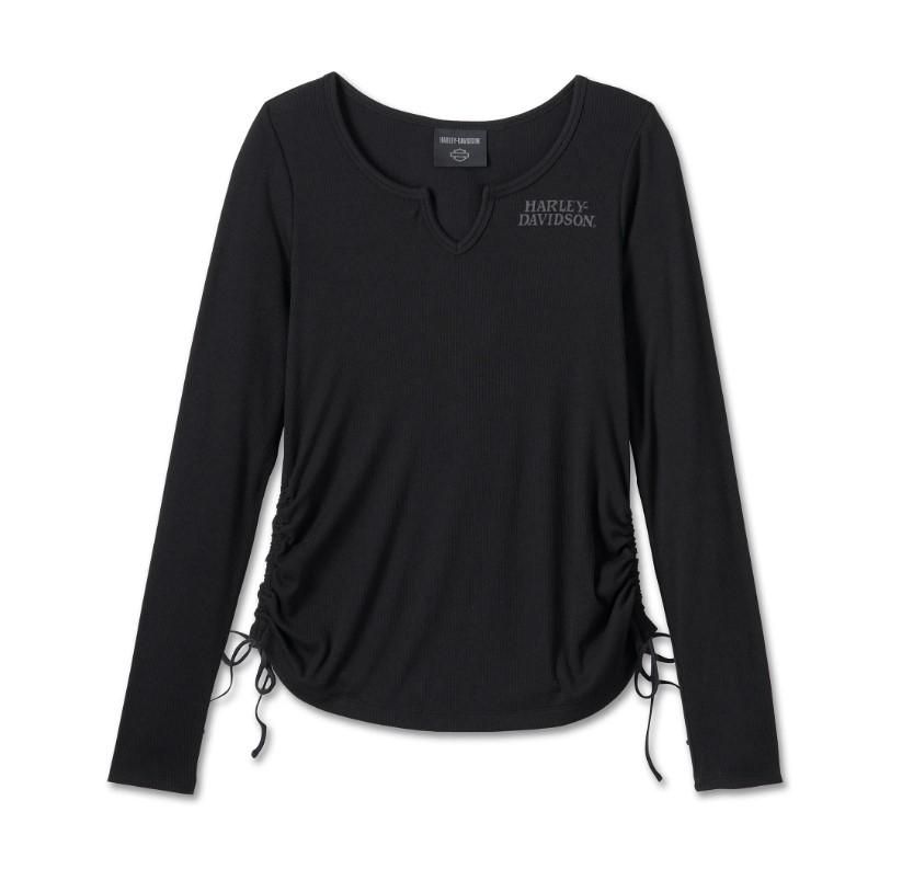 Harley-Davidson Women&#39;s Willie G Skull Tie Notch Neck Knit Top 99060-24VW