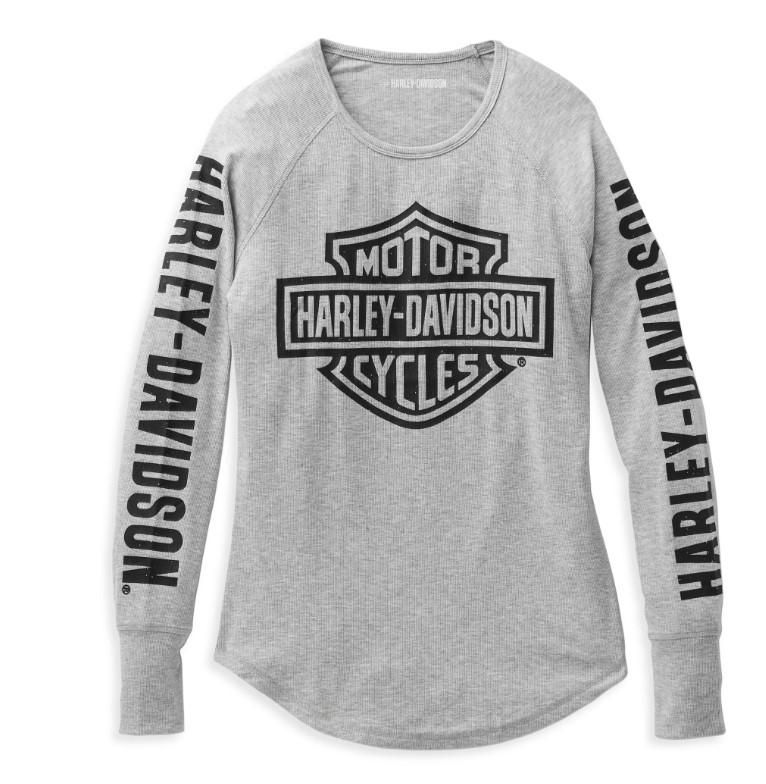 Harley-Davidson Women&#39;s Authentic Bar &amp; Shield Rib-Knit Top - Light Grey Heather 99113-22VW 