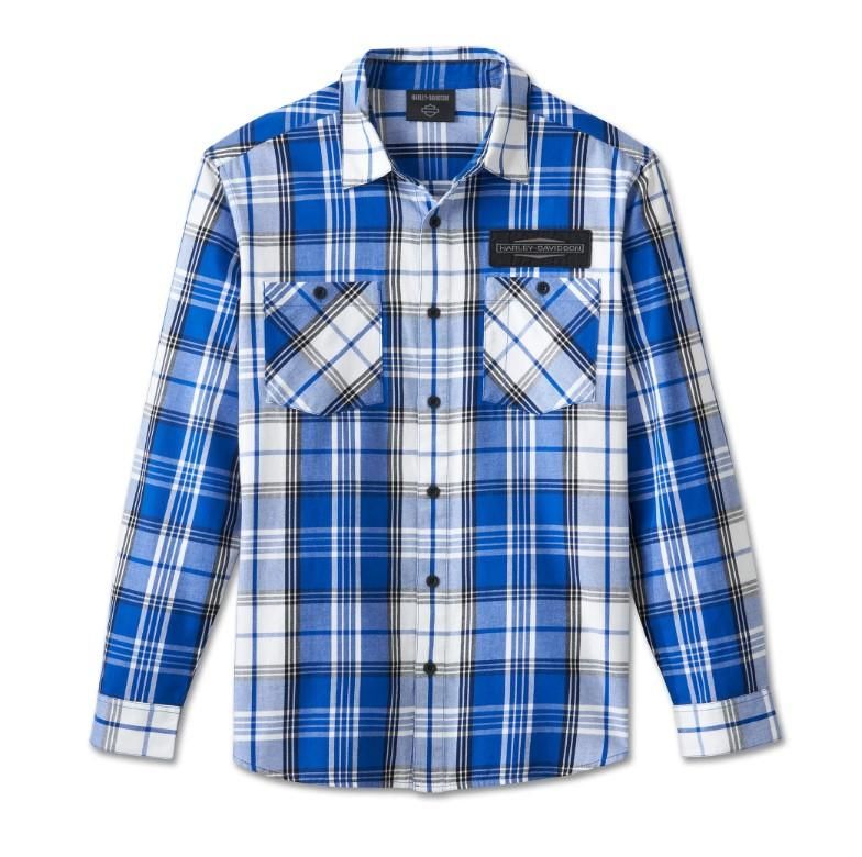 Harley-Davidson Long Sleeve Plaid Shirt Blue White 96034-25VM