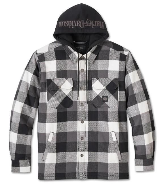 Harley-Davidson Mens Shirt jacket Traveler Hooded Check Black Grey 96134-25VM