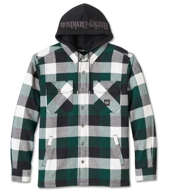 Harley-Davidson Mens Shirt jacket Traveler Hooded Check Black Green 96135-25VM