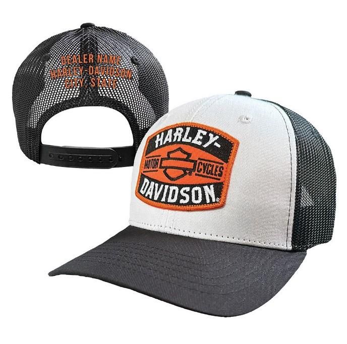 Harley-Davidson Men&#39;s Belt Adjustable Snapback Mesh Trucker Hat - White/Black
