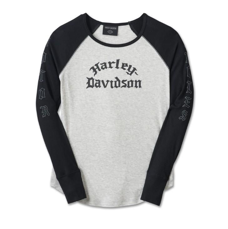 Harley-Davidson Womens Authentic Long Sleeve Rib Top - Colorblock - Light Grey Black 96081-25VW