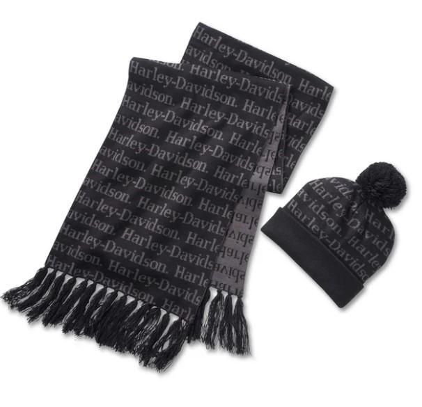 Harley-Davidson Womens Beanie and Scarf Gift Set - Harley Black   97671-25VW