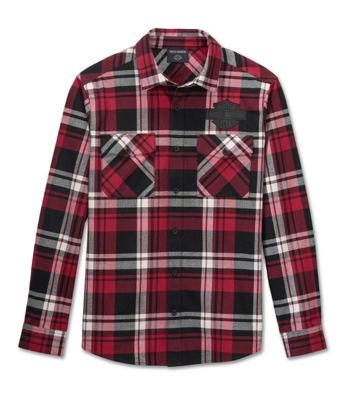 Harley-Davidson Me&#39;s Bar Shield Flannel Shirt Plaid Chili Pepper Harley Black  96138-25VM