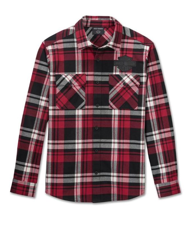 Harley-Davidson Me&#39;s Bar Shield Flannel Shirt Plaid Chili Pepper Harley Black  96138-25VM