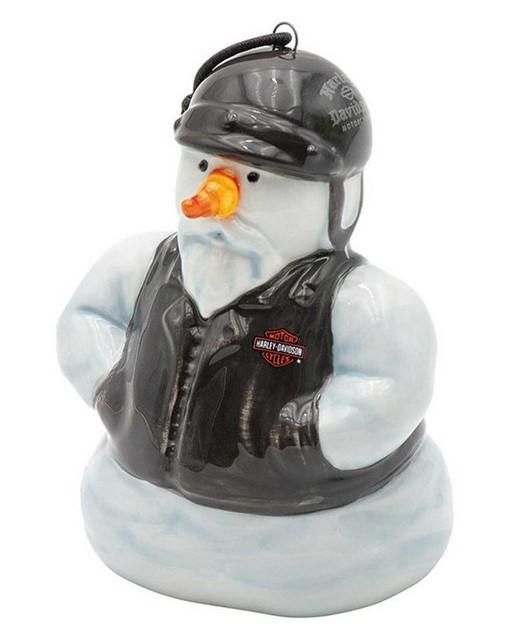 Harley-Davidson Sculpted Ceramic Biker Snowman LED Christmas Ornament, White HDX-99318