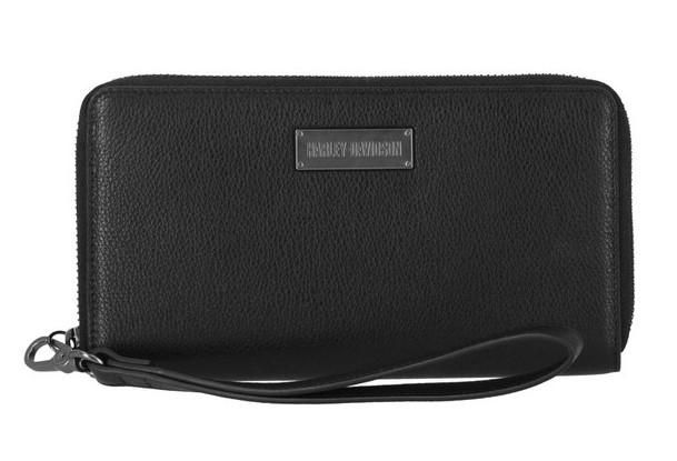 Harley-Davidson Womens Classic Zip Around Leather Wallet Wristlet - Black MWW002/08
