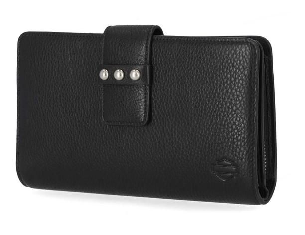 Harley-Davidson Womens Pebble Leather Bar Shield Continental Wallet - Black MWW006/08