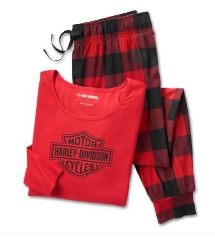 Harley-Davidson Womens Bar Shield Plaid Long Sleeve Pajama Set - Chili Pepper 96162-25VW