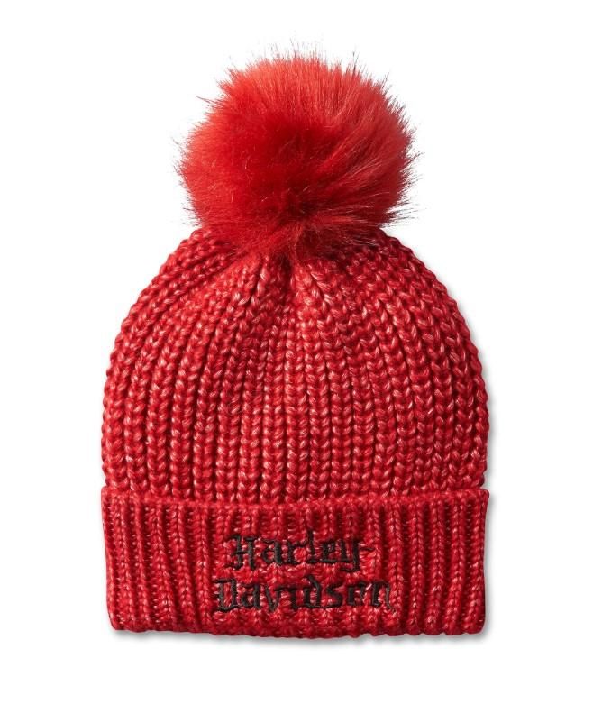 Harley-Davidson Womens Old English Pom Beanie - Chili Pepper 97678-25VW