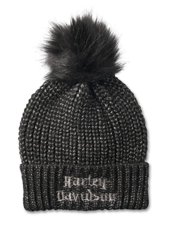 Harley-Davidson Womens Old English Pom Beanie - Harley Black 97679-25VW