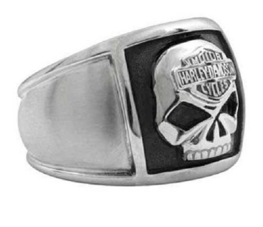 Harley-Davidson Men&#39;s Bar &amp; Shield Skull Cigar Band Ring Stainless Steel HSR0020