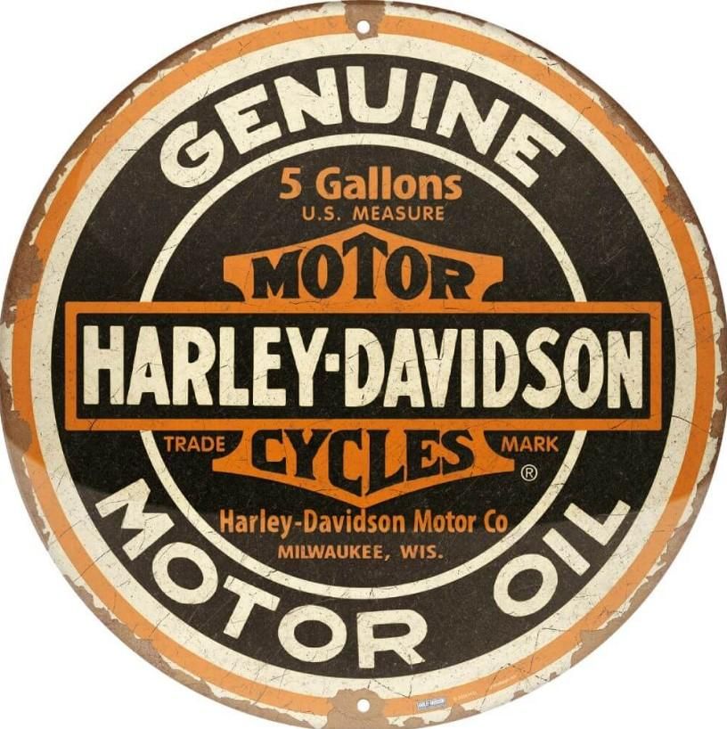 Harley-Davidson Round Tin Sign Genuine Motor Oil 25103