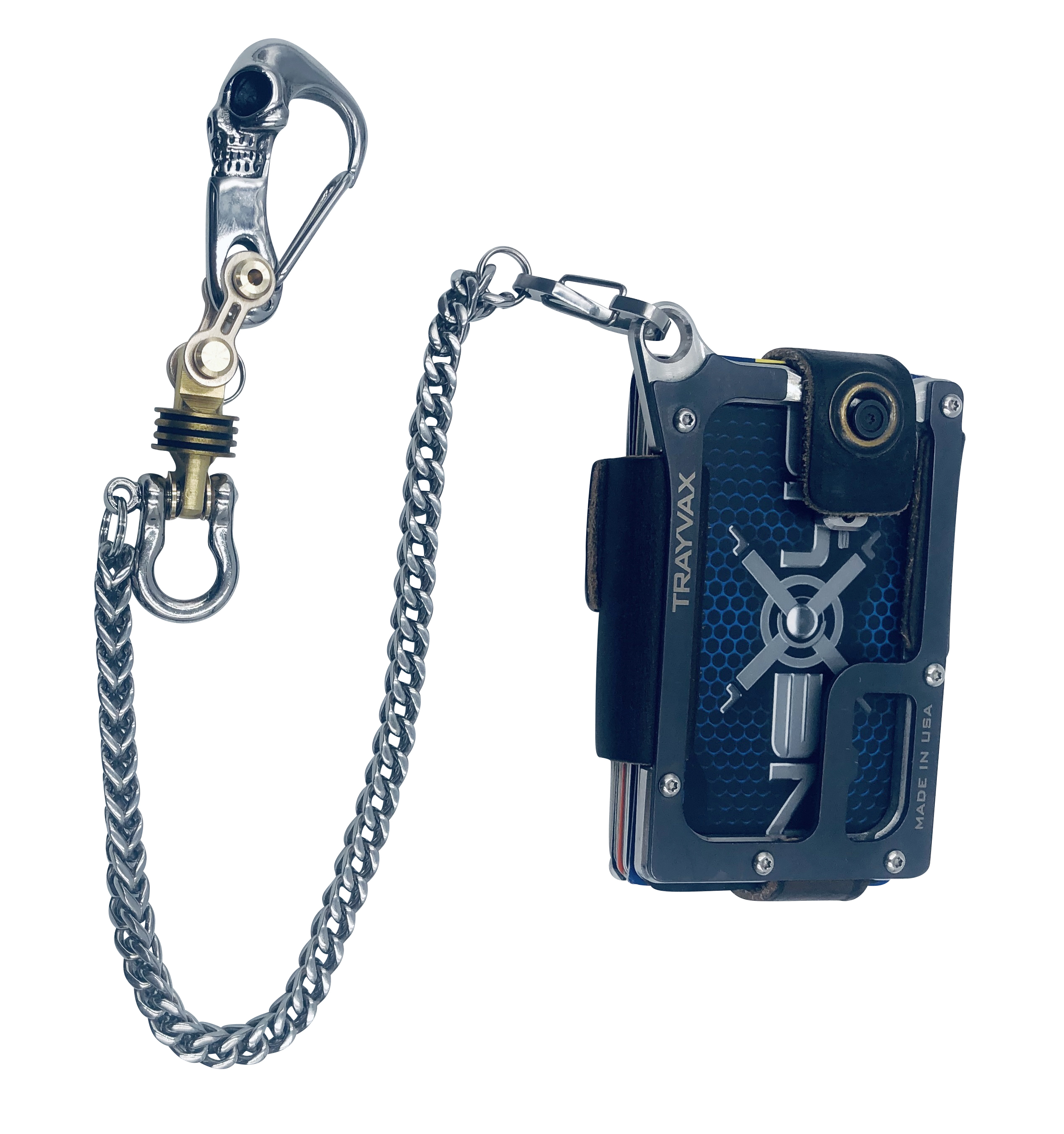 Biker Wallet Chain, Drone Droid Titanium Carabiner BronzeSilver Bullet Skull