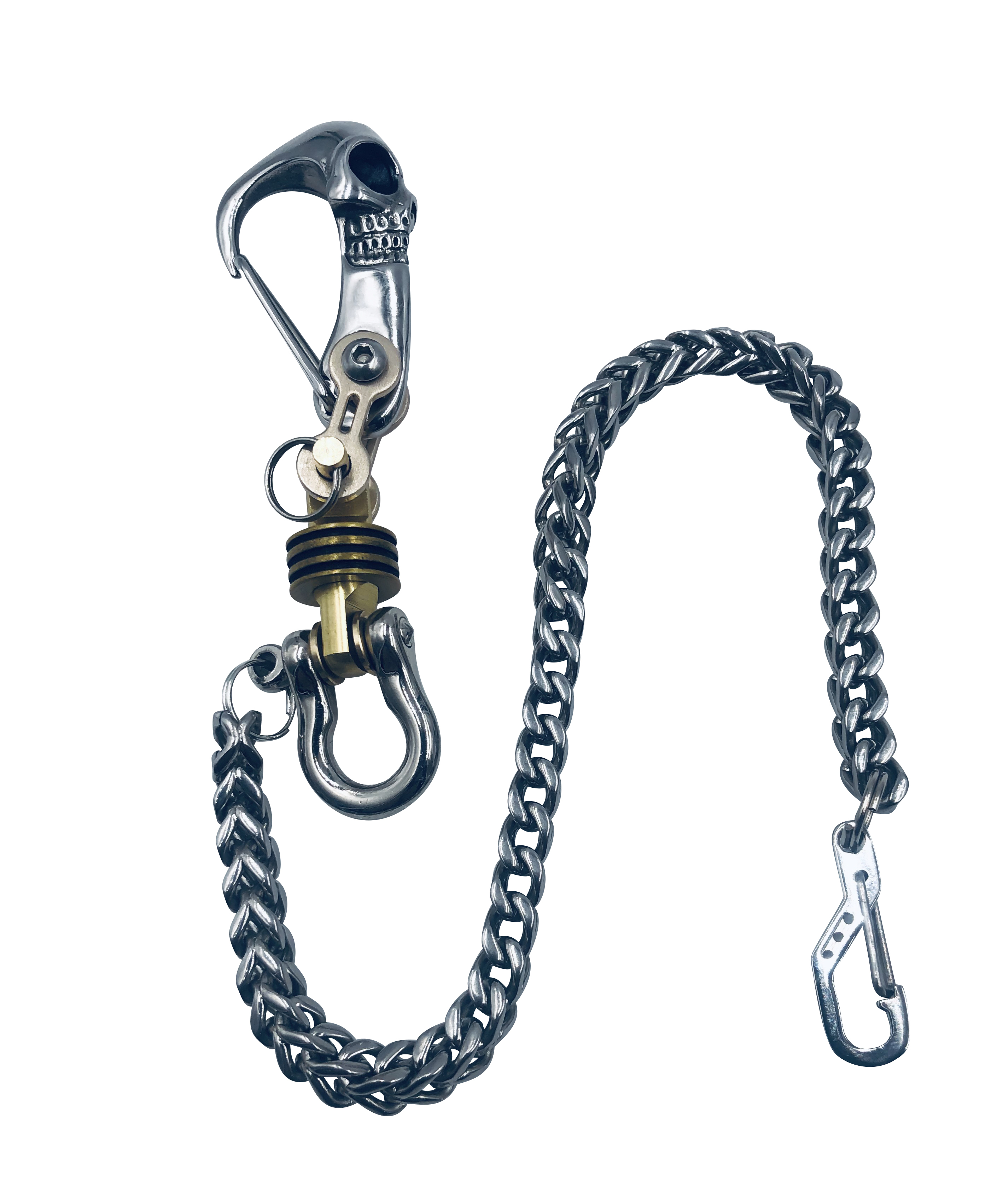 Biker Wallet Chain, Drone Droid Titanium Carabiner BronzeSilver Bullet Skull