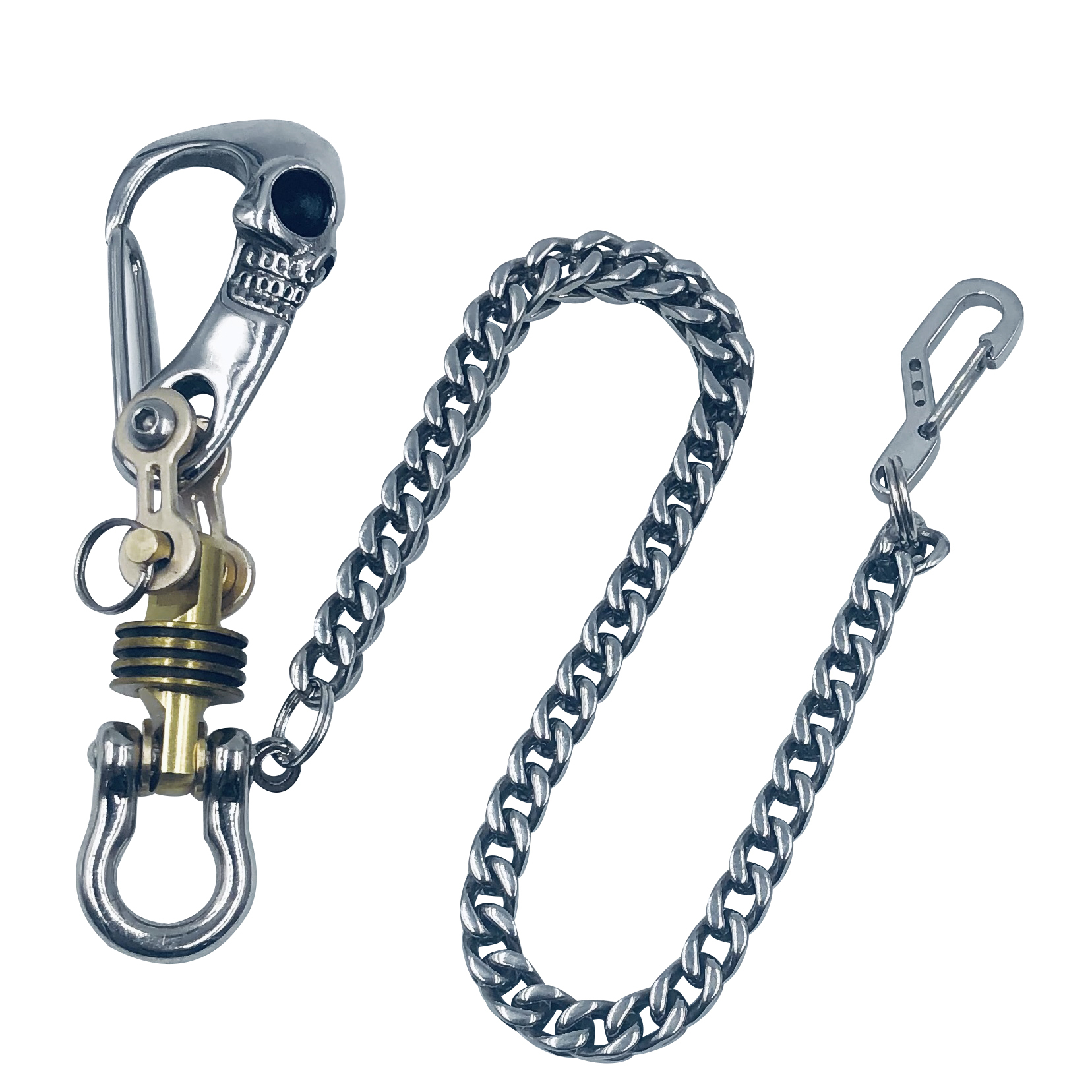 Biker Wallet Chain, Drone Droid Titanium Carabiner BronzeSilver Bullet Skull 00006