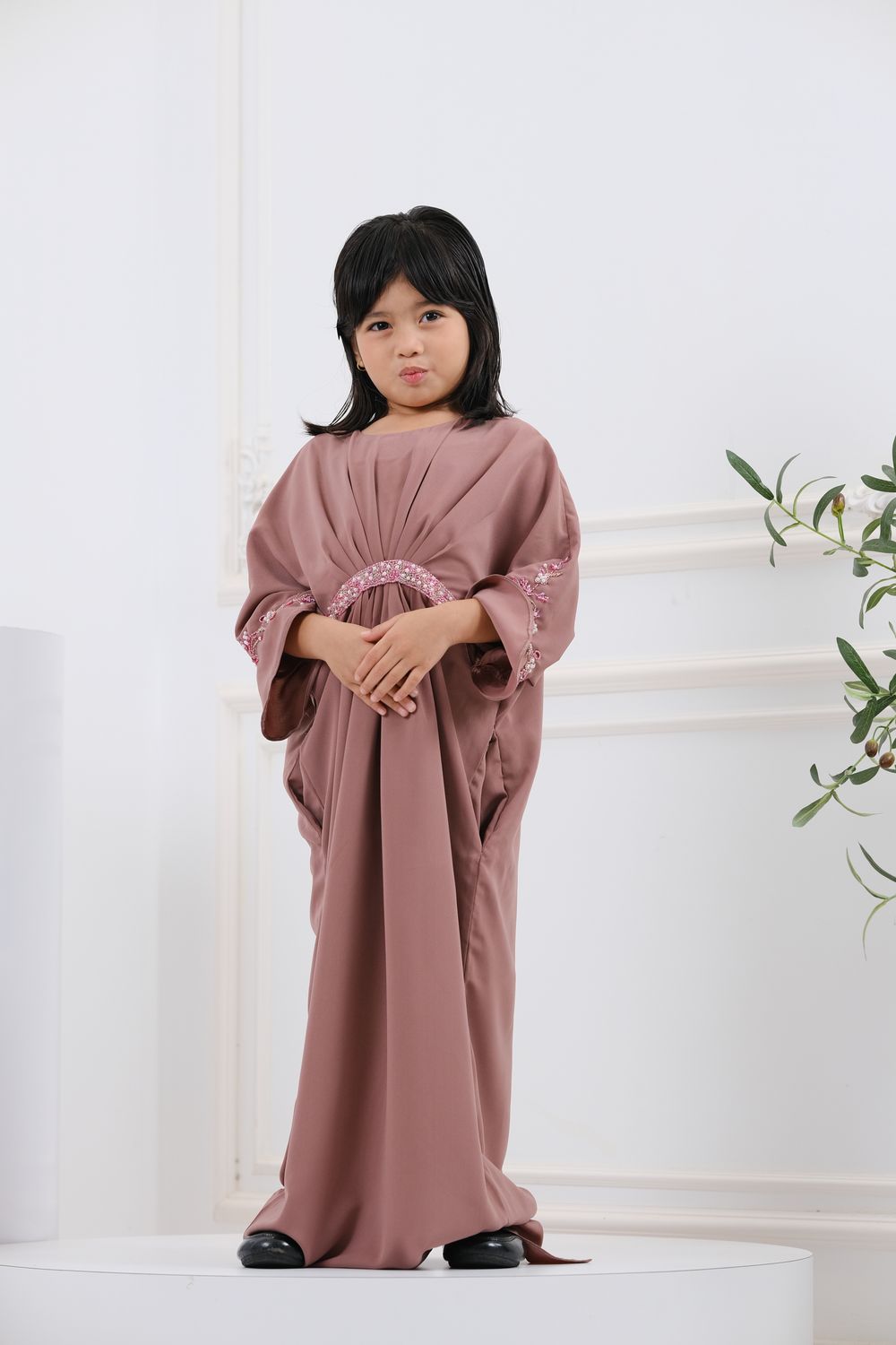 QAYRA CAFTAN KIDS -  DEEP SALMON, SIZE: 3-4 YRS, EMBELLISHMENTS: NO EMBELLISHMENT