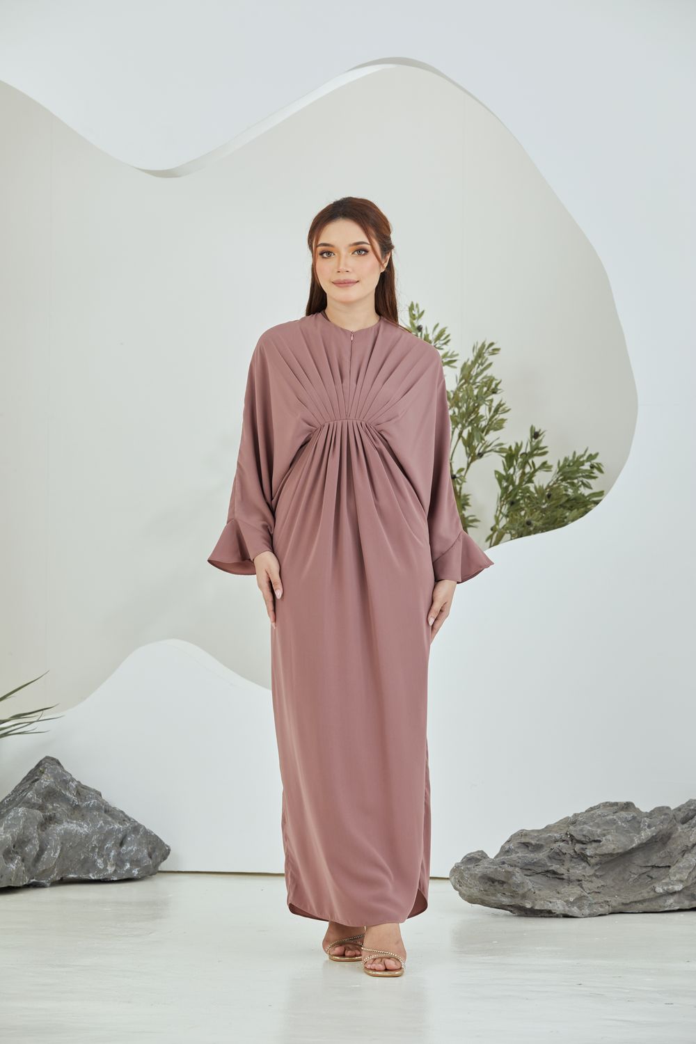 QAYRA CAFTAN -  DEEP SALMON, SIZE: SMALL, EMBELLISHMENTS: NO EMBELLISHMENT