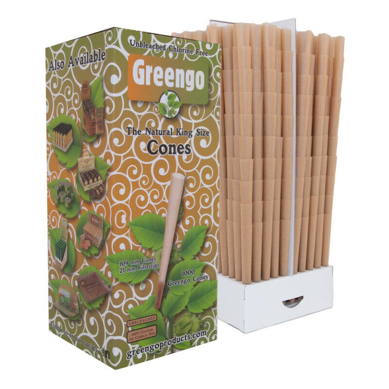 Greengo 84mm "1 1/4" Unbleached Brown Pre-Rolled Cones - 900ct