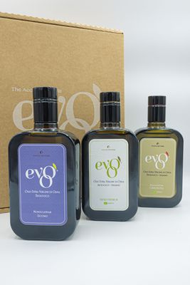 EVOOMIX-BOX Monovarietali Organic (Ascolana Tenera+Carboncella+Leccino)  3 bott. da 500ml