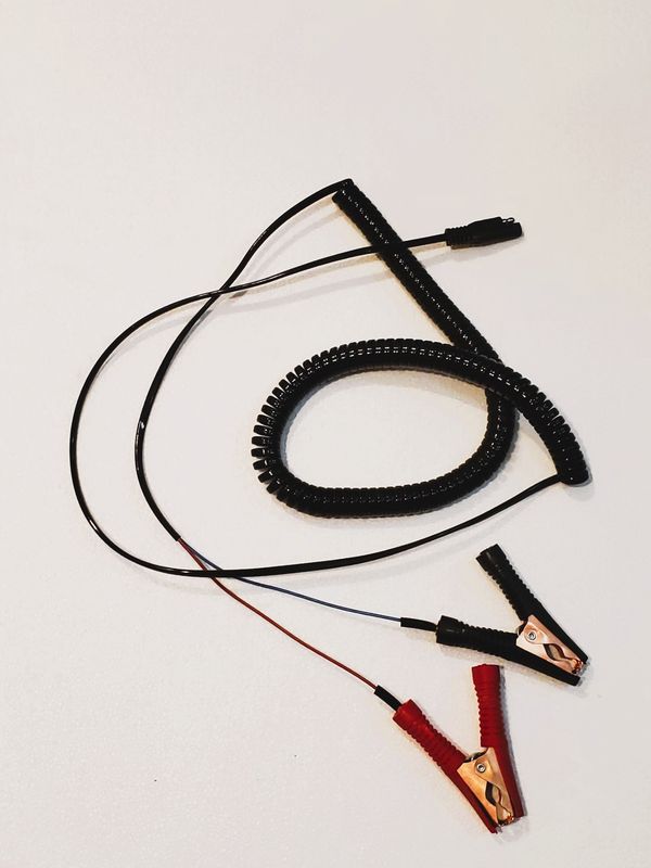 Battery Coiled power extension cord.  Alligator Clips. SAE