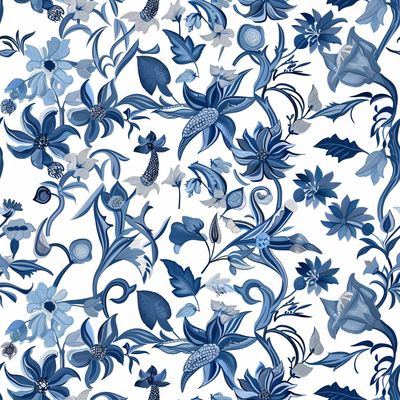 The Blue Floral Print Tablecloth - 96″x144″ Trestle Tablecloth