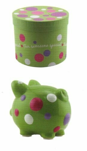 GREEN POLKA DOT CERAMIC BANK