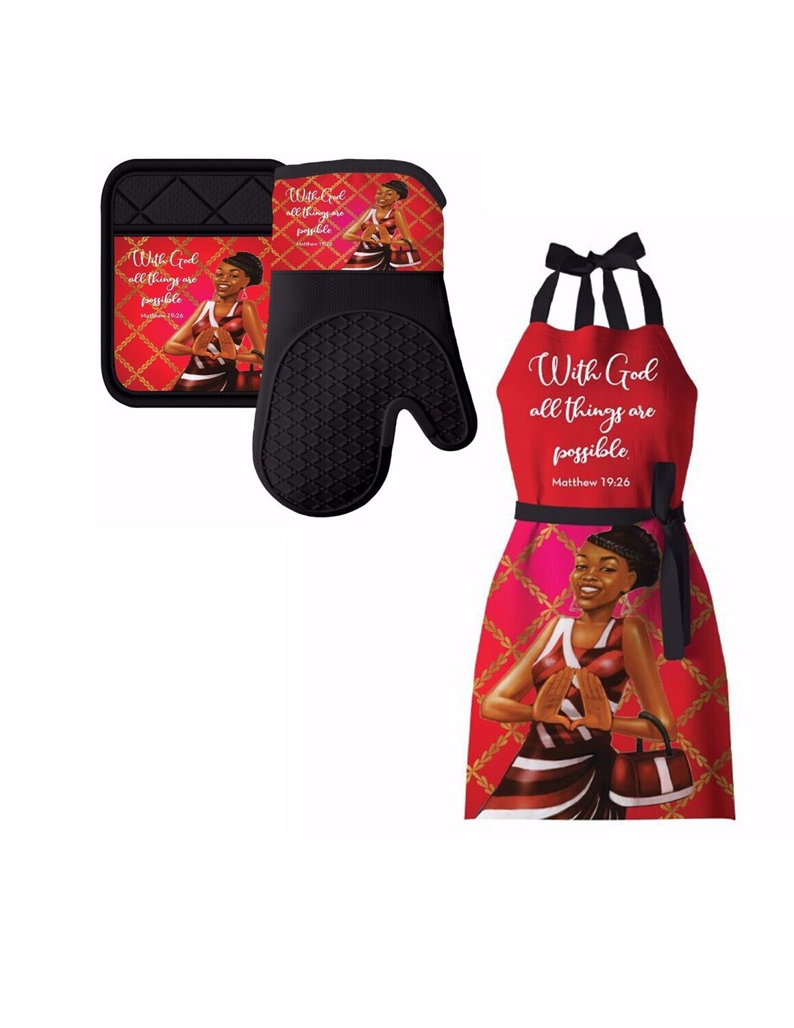RED &amp; WHITE MITTEN / APRON SET