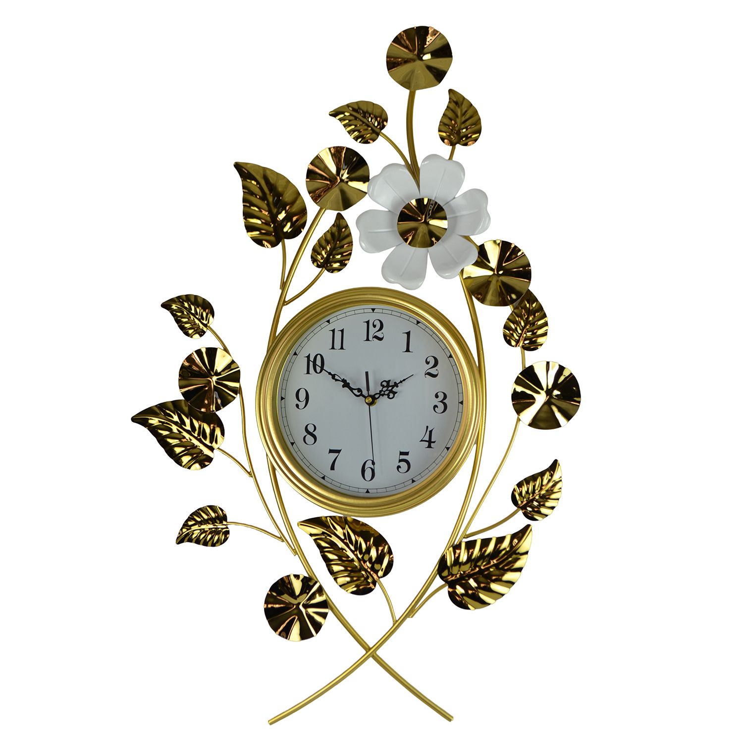 GOLD &amp; WHITE FLORAL WALL CLOCK