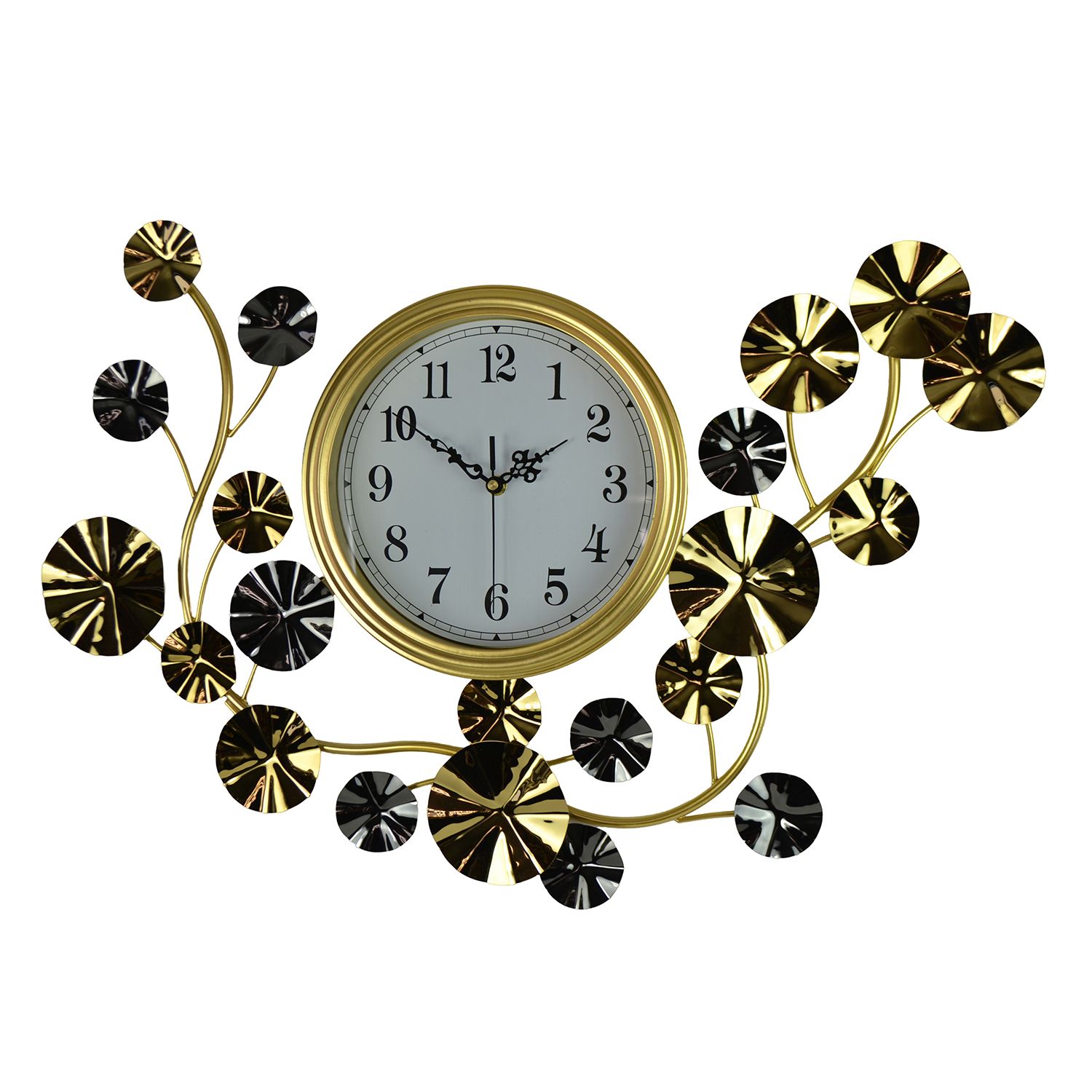 GOLD & CHROME FLORAL WALL CLACK GOLD & CHROME FLORAL WALL CLACK