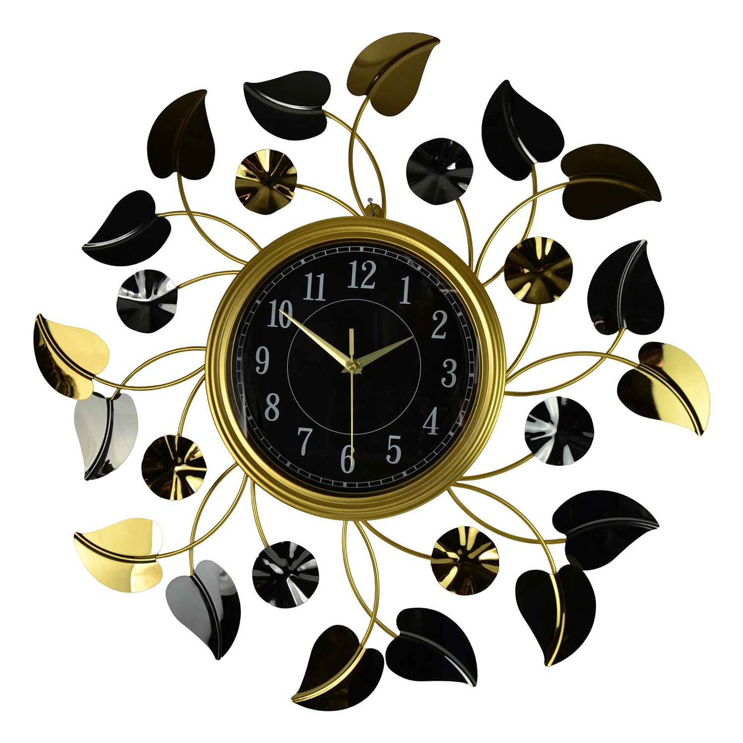 ROUND GOLD & BLACK FLORAL WALL CLOCK ROUND GOLD & BLACK FLORAL WALL CLOCK