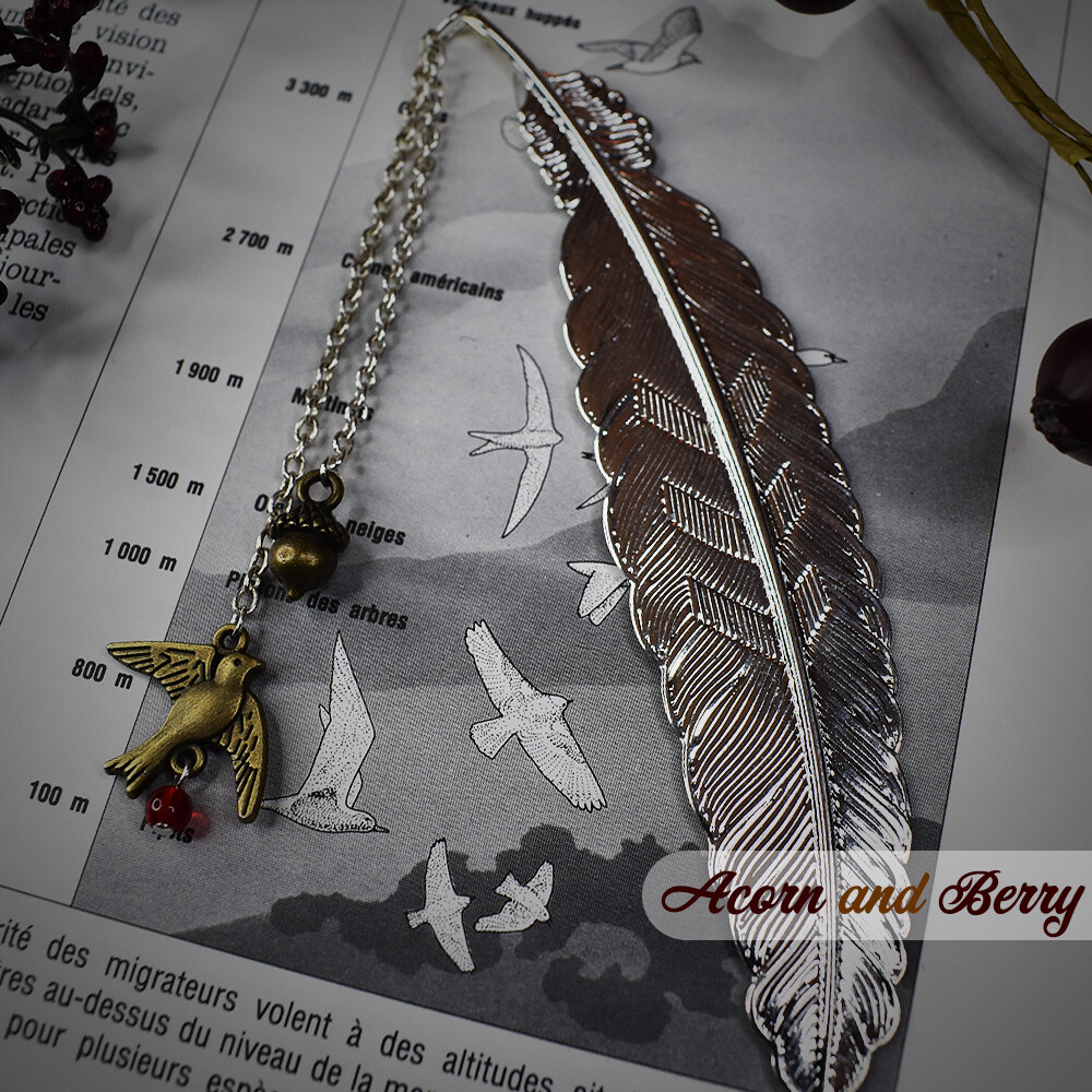 Metal Feather Bookmark - Bright Silver