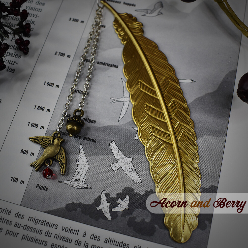 Metal Feather Bookmark - Matte Gold